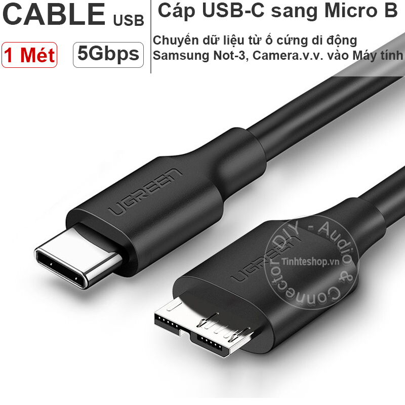 Dây cáp chuyển usb-c 3.1 gen1 thunderbolt 3 ra usb 3.0 micro b cắm dữ liệu cho ổ cứng di động vào laptop macbook pc smartphone 1 mét ugreen 20103