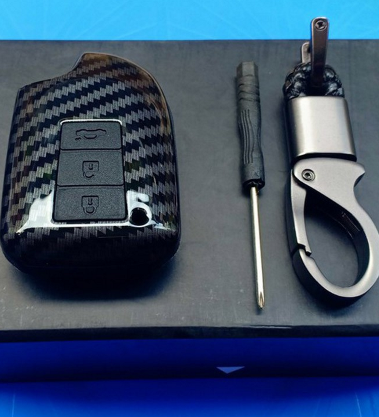 Ốp bọc chìa khóa xe Toyota Vios 2019,2020,2021 Toyota Yaris 2019.2020.2021 vân Carbon- kèm móc đeo INOX(hàng cao cấp)