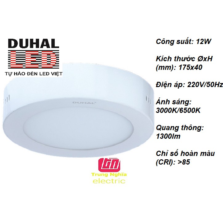 Đèn led panel tròn nổi duhal 12w