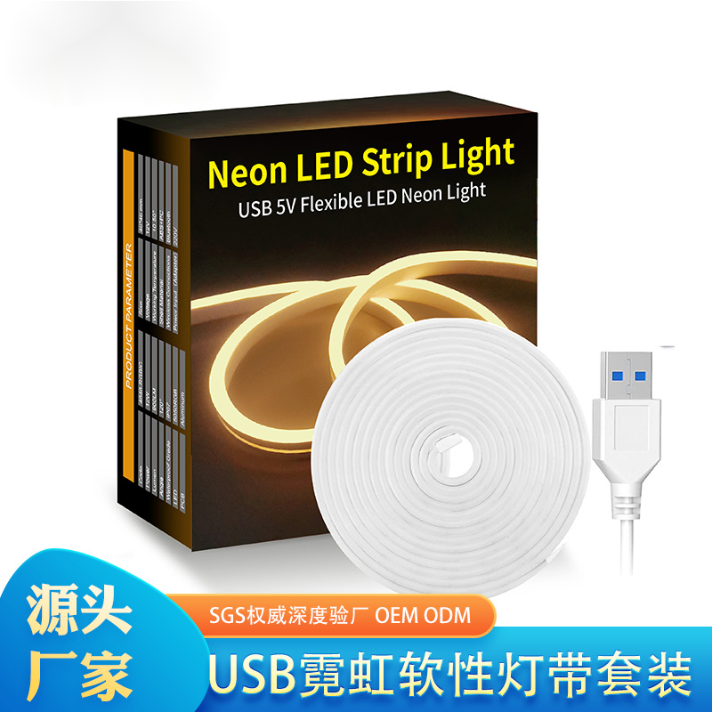 Led Strip ánh sáng 5V điện áp thấp siêu sáng pin mô hình USB linh hoạt Neon Silicone mềm Strip ánh sáng Kit