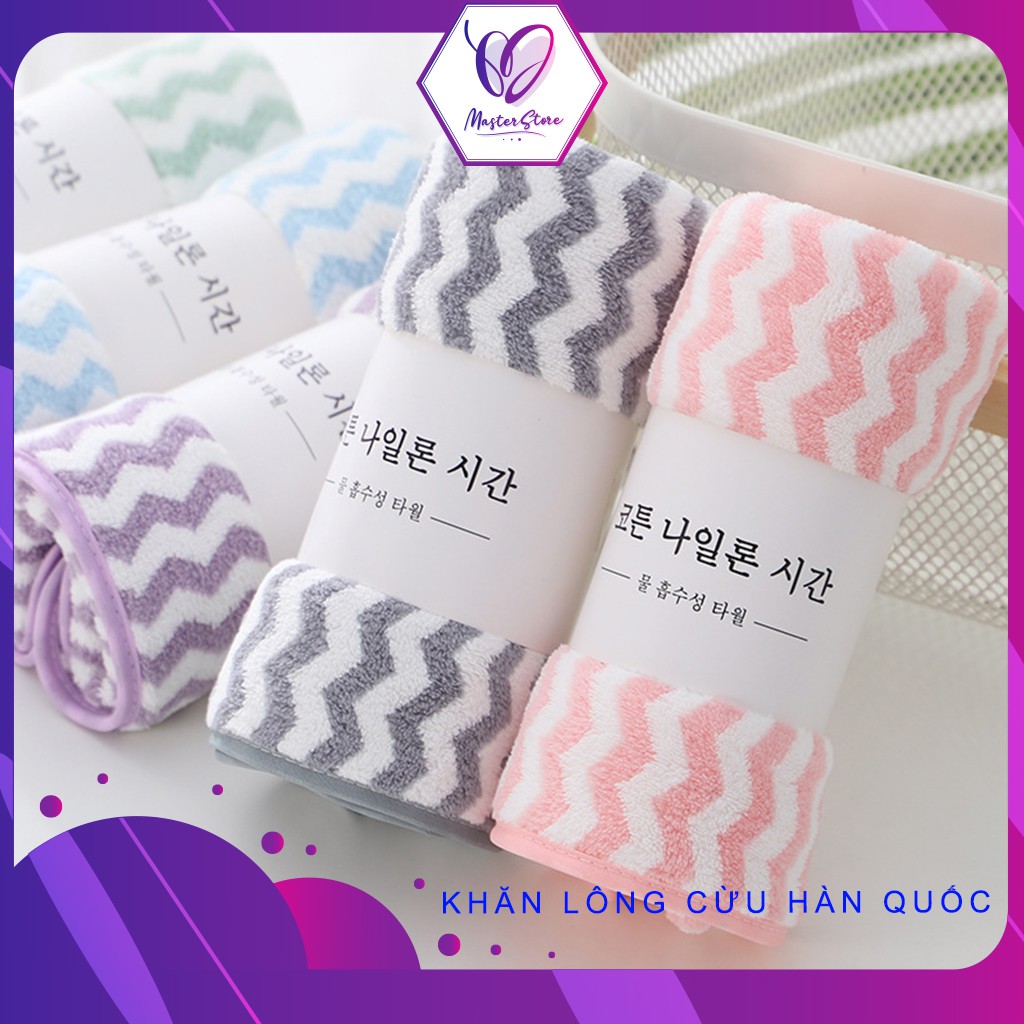 Khăn mặt lông cừu xuất Hàn vân kẻ sọc 30x50cm Master Store