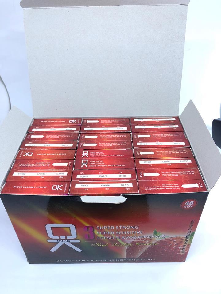 Bộ 1 hộp lớn bao cao su OK hương dâu 144 chiếc HQ  - bao cao su gia đình