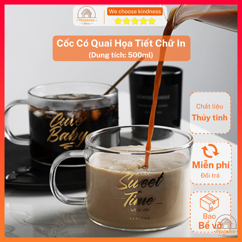 Ly thủy tinh, cốc thủy tinh phối hoạ tiết chữ in sáng tạo 500ml - cốc decor phụ kiện bàn ăn