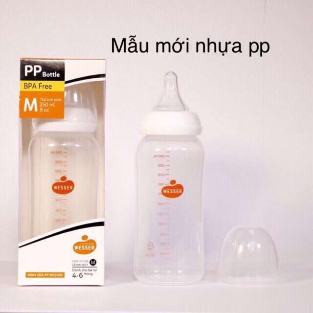 [ Hàng công ty ] Bình Sữa Wesser Nano Silver Cổ Hẹp 250ml