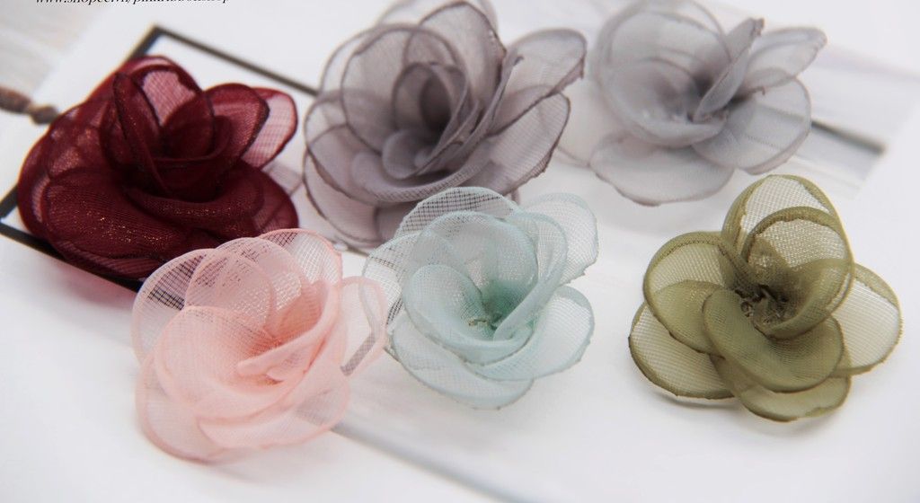 Hoa Voan cánh đốt không nhụy 3.5cm gắn váy áo, nơ cài, kẹp tóc