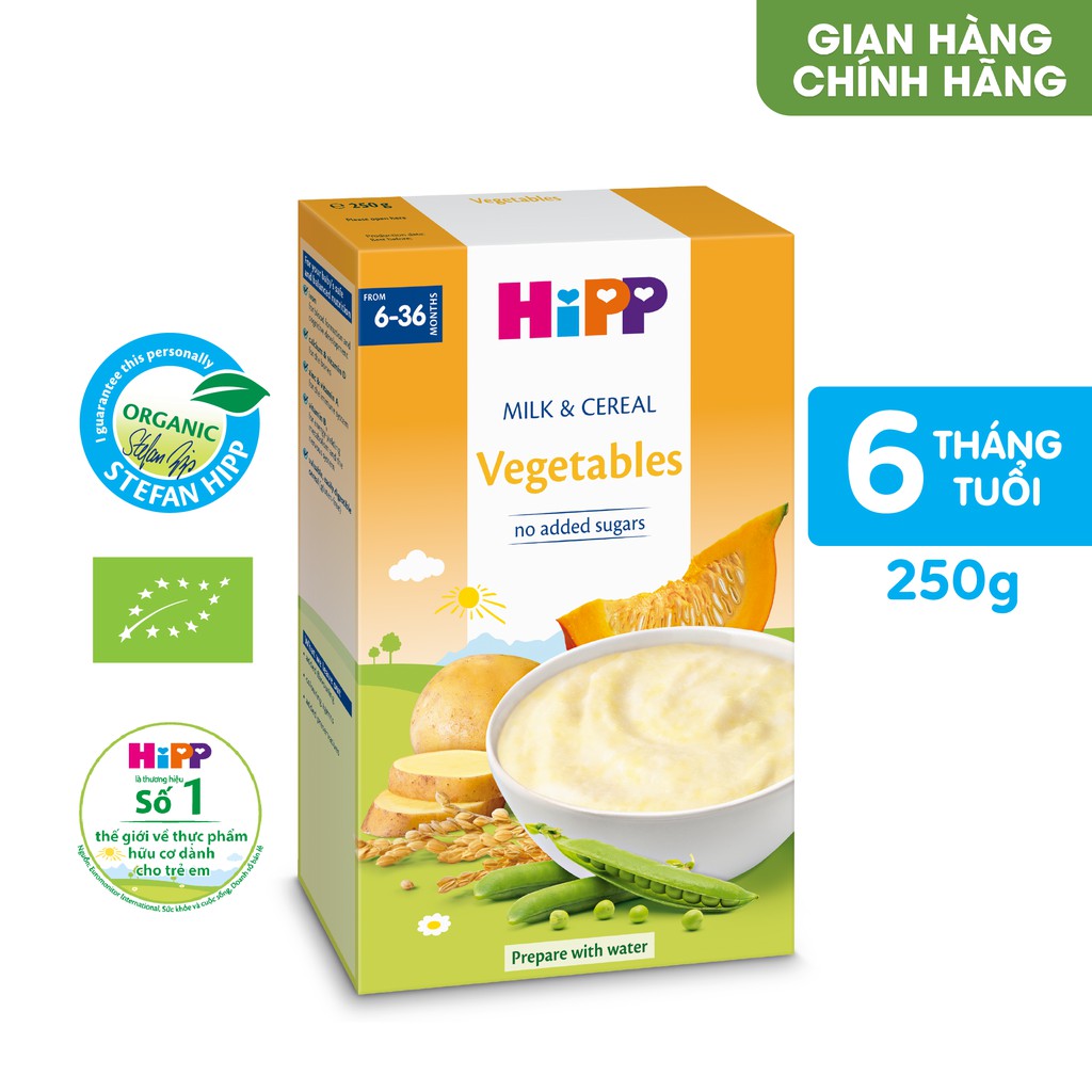Bột Ăn Dặm Dinh Dưỡng Sữa, Ngũ cốc &amp; rau củ tổng hợp HiPP Organic 250g. babyme