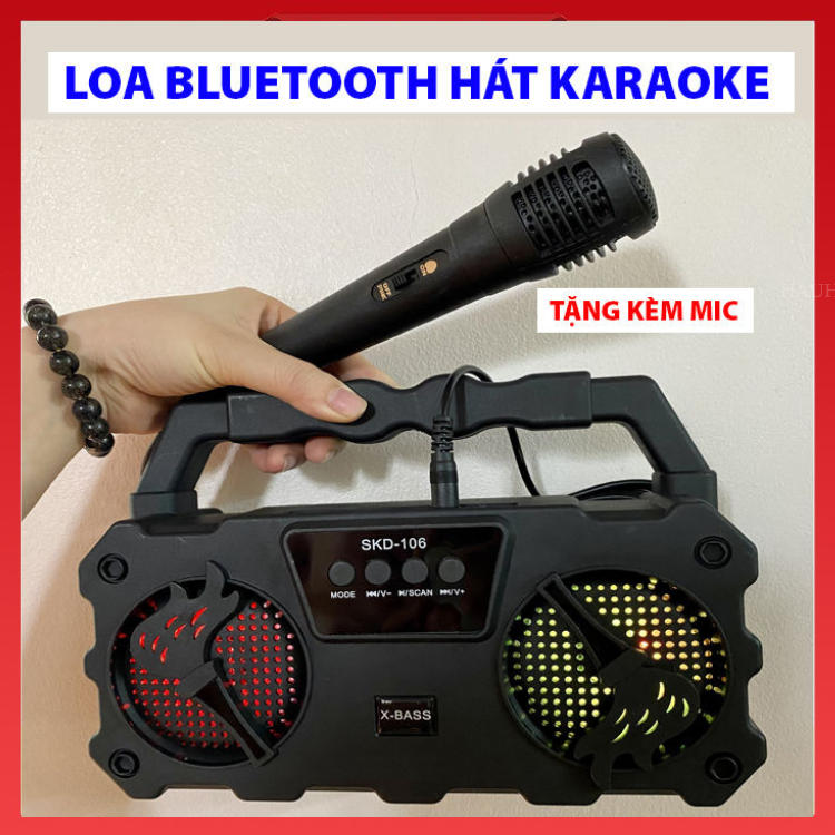 Loa Bluetooth Hát Karaoke SKD -106 Tặng Kèm Mic Nghe Nhạc Cực Đã Âm Bass Cực Mạnh Loa Bluetooth Mini Bảo Hành 12 Tháng