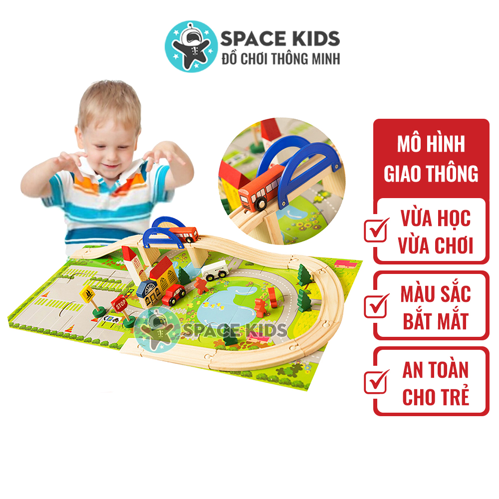 Đồ chơi gỗ cho bé Space Kids lắp ghép mô hình giao thông Rail Overpass, chất liệu gỗ tự nhiên, nhiều màu sắc