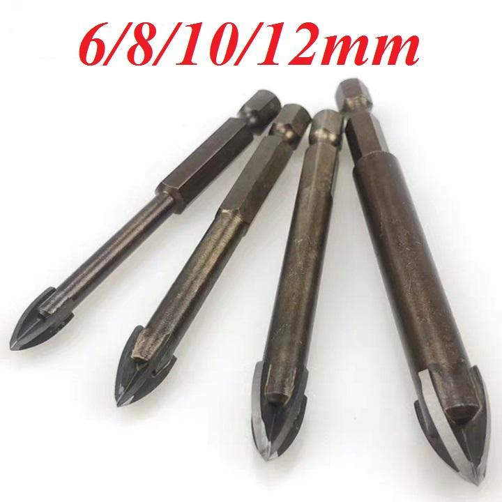 Bộ 4 mũi khoan gạch kính đa năng chuôi lục 6/8/10/12mm loại tốt