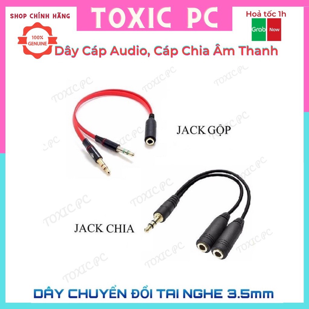Dây cáp audio/ cáp chia âm thanh 3.5mm 1 đầu cái ra 2 đầu đực