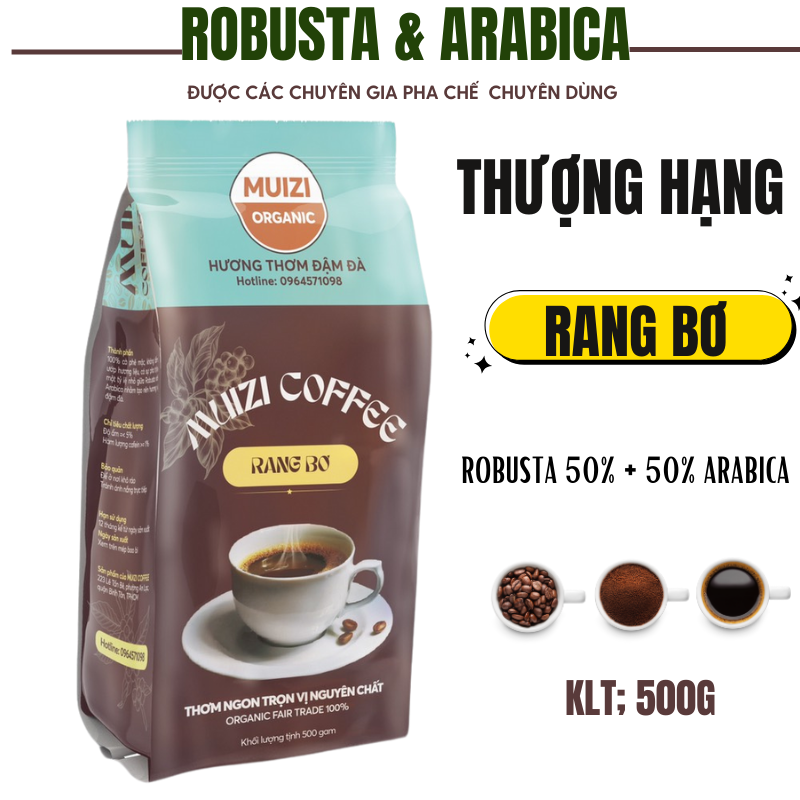 Cà hạt phê nguyên chất, cà hạt robusta rang bơ robusta 50% + 50% arabica loại thượng hạng