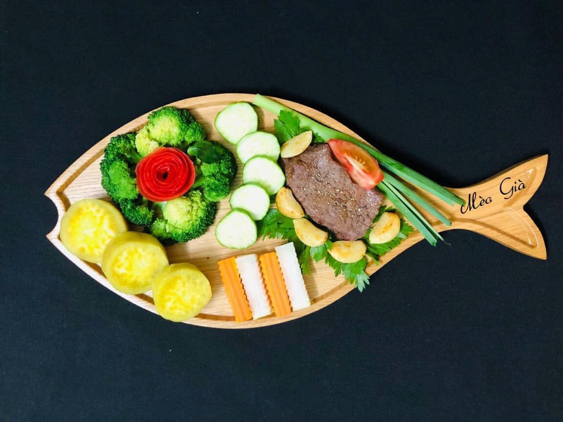 Khay gỗ sồi Nga hình cá - Đĩa gỗ hình con cá bày tiệc sushi cực phẩm, khay gỗ cá đựng thức ăn đẹp