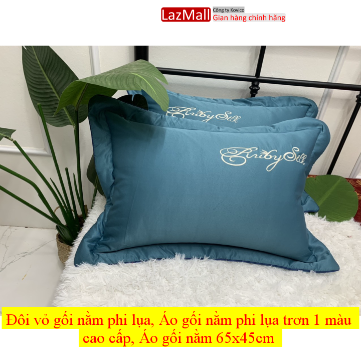 Đôi vỏ gối nằm phi lụa, Áo gối nằm phi lụa trơn 1 màu cao cấp, Áo gối nằm 65x45cm