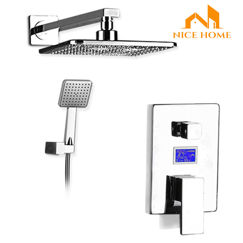 [ĐẠI HẠ GIÁ, FREE SHIP] Vòi Sen Nóng Lạnh Âm Tường NICEHOME Hợp kim Carbon, Có LCD hiển thị nhiệt độ nước và thời gian tắm (không dùng pin và điện lưới)