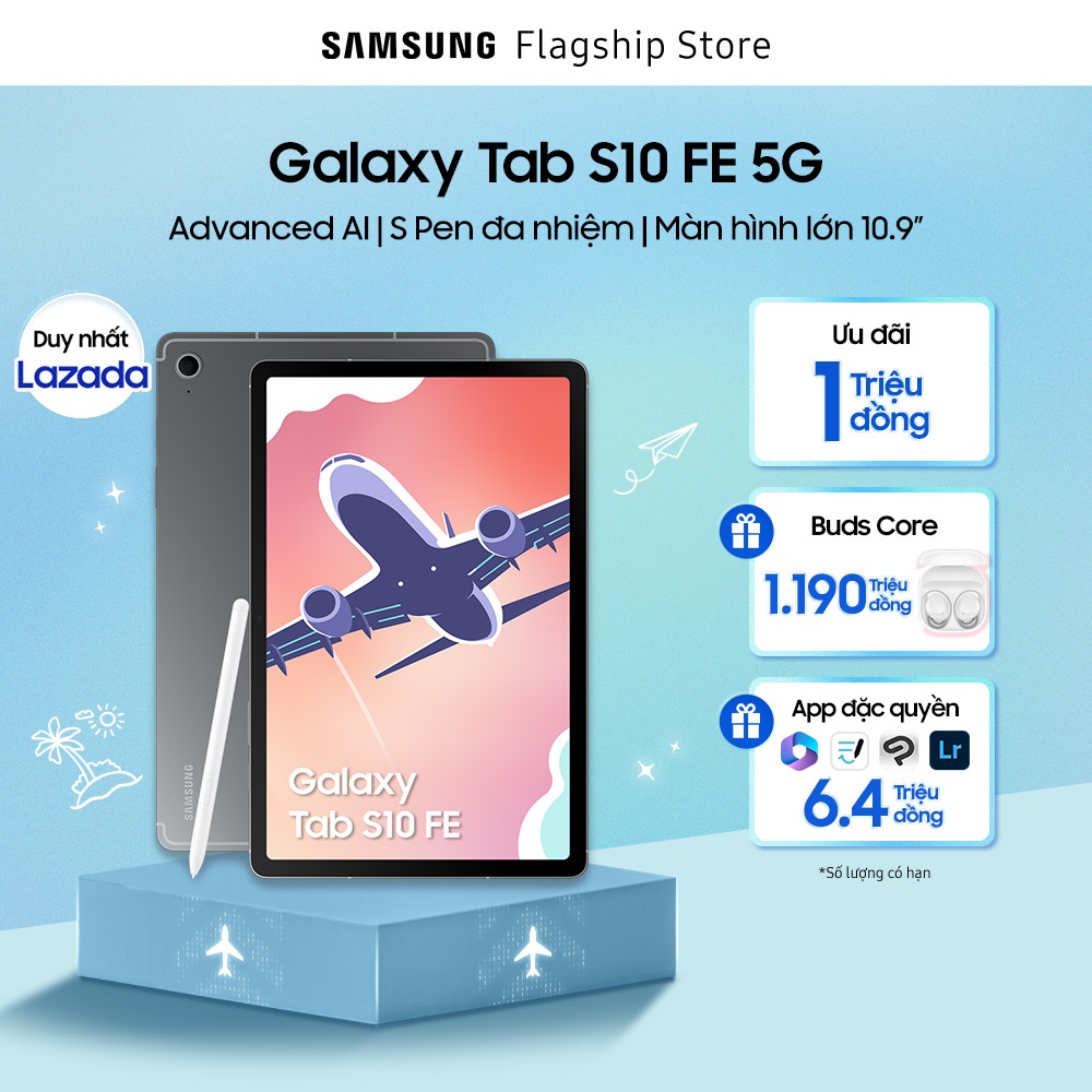Máy tính bảng Samsung Galaxy Tab S10 FE 5G (8GB/128GB), Advanced AI, S Pen đa nhiệm, Màn hình lớn 10.9"
