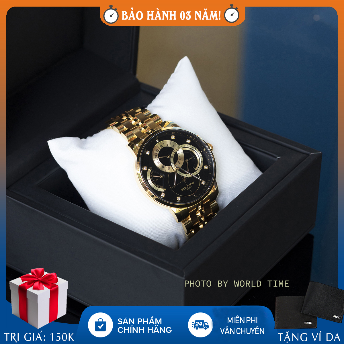 Đồng hồ nam Sunrise 1146SA Demi Full hộp, túi, thẻ bảo hành 3 năm, sapphire chống xước, chống nước