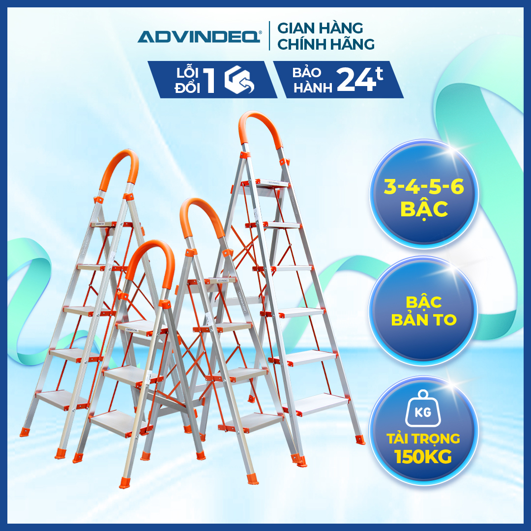 Thang nhôm ghế ADVINDEQ bản to ADS-706 bậc thang chữ a chất liệu hợp kim nhôm cao cấp chính hãng BH 24 tháng