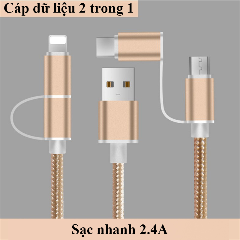 Cáp sạc điện thoại đa năng 2 in 1 với thiết kế độc đáo - Cáp dữ liệu 2 đầu ra phù hợp với mọi thiết bị thông minh hiện nay - HTZ13