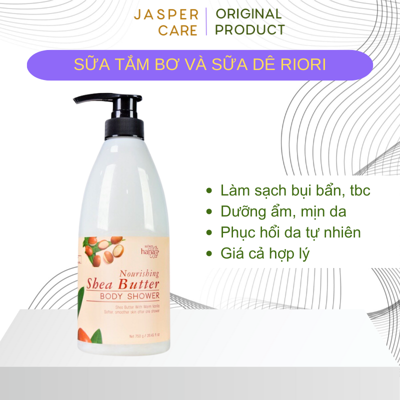 Sữa tắm dưỡng ẩm bơ, sữa tắm bơ riori nourishing shea butter body shower 750g - chiết xuất sữa dê và bơ hạt mỡ