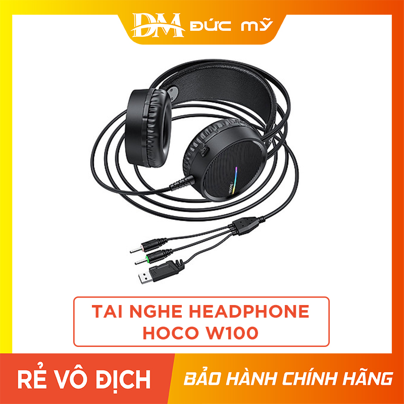 Tai nghe dây headphone hoco w100 dành cho gamer đèn led 5 màu. phân phối bởi đức mỹ store