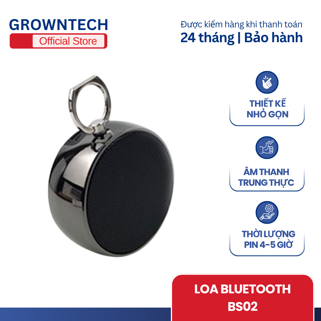 Loa bluetooth mini GrownTech BSS - 02 có móc vỏ bọc thép Đức bass mạnh có móc treo