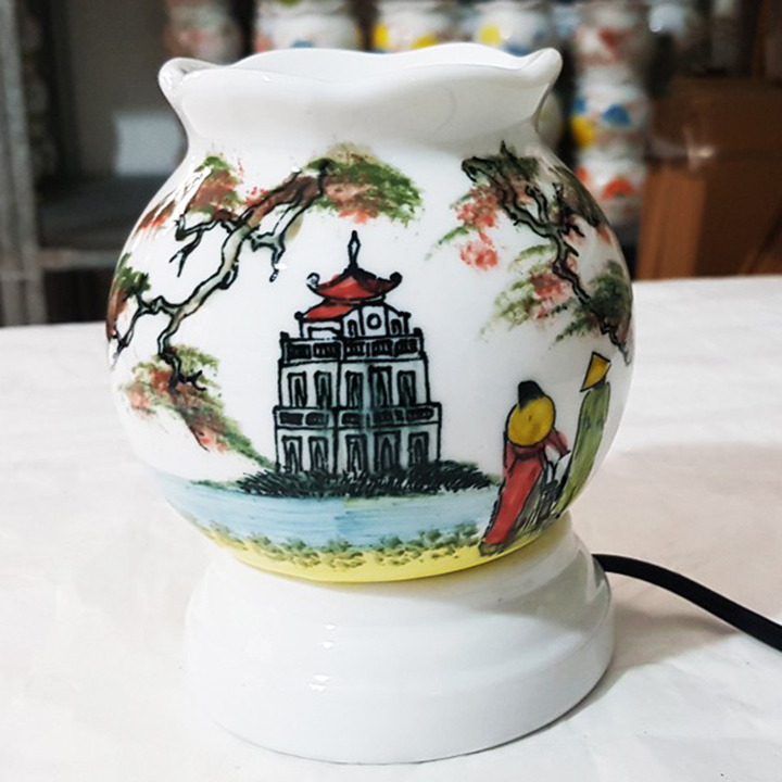 Đèn Xông Tinh Dầu Bát Tràng Phong Cảnh Quê Hương [Vẽ Tay]