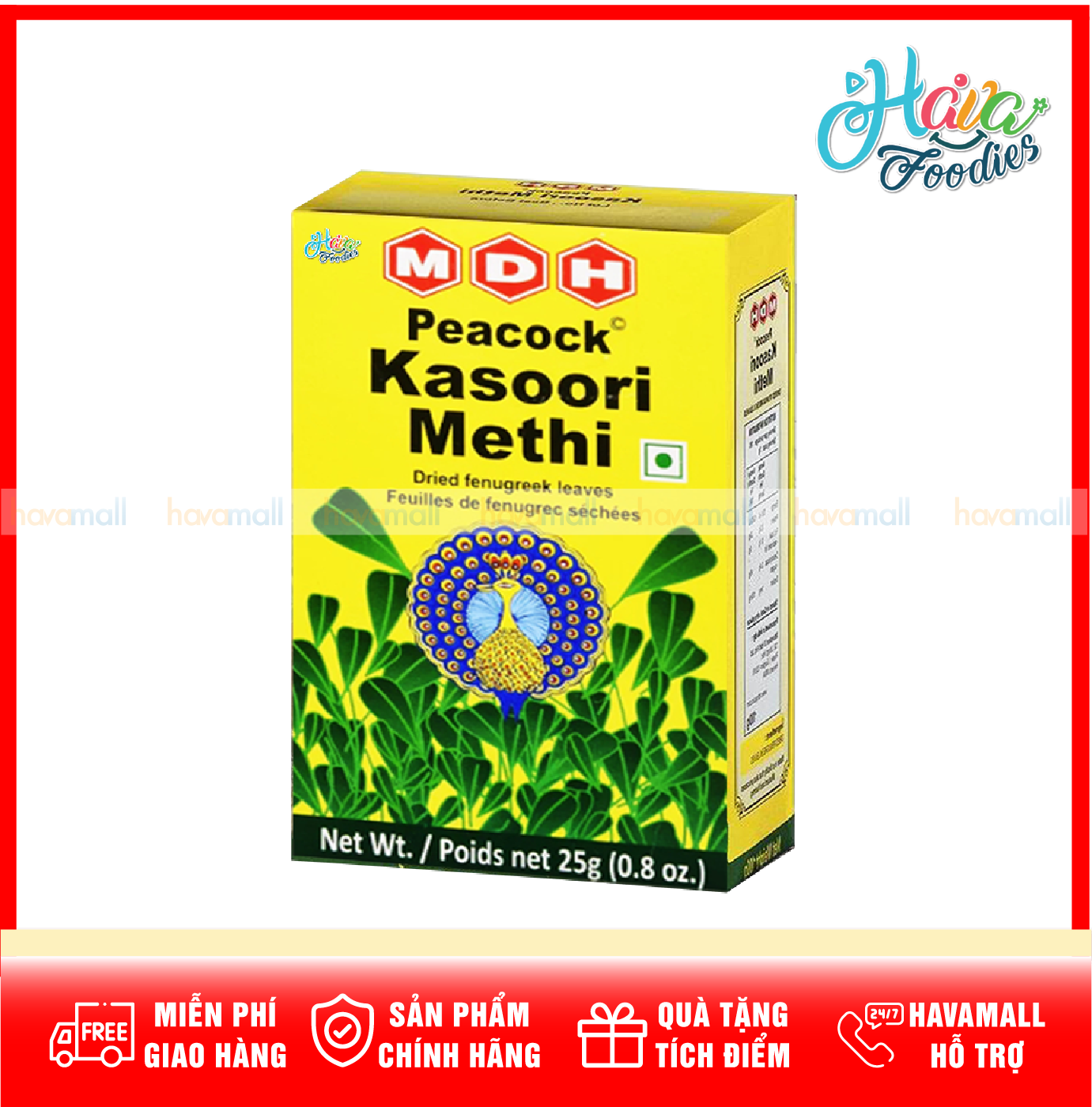 Lá Cỏ Cà Ri Khô MDH Hộp 25g – Peacock Kasoori Methi