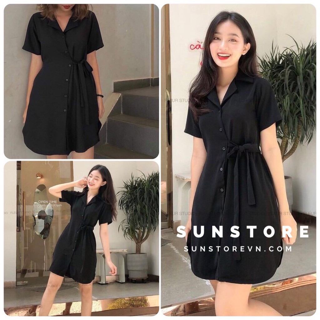 [HCM]Đầm dáng xòe cổ chữ v xinh thắt nơ một bên eo Pilly dress