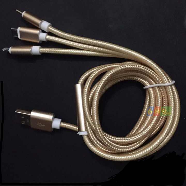 [Hot Deal]  Dây Sạc 3 Đầu Cao Cấp Bọc Dù Cao Cấp 3A- Cáp Sạc Điện Thoại Thông Minh- Hỗ Trợ (cổng Iphone/Samsung/USB)