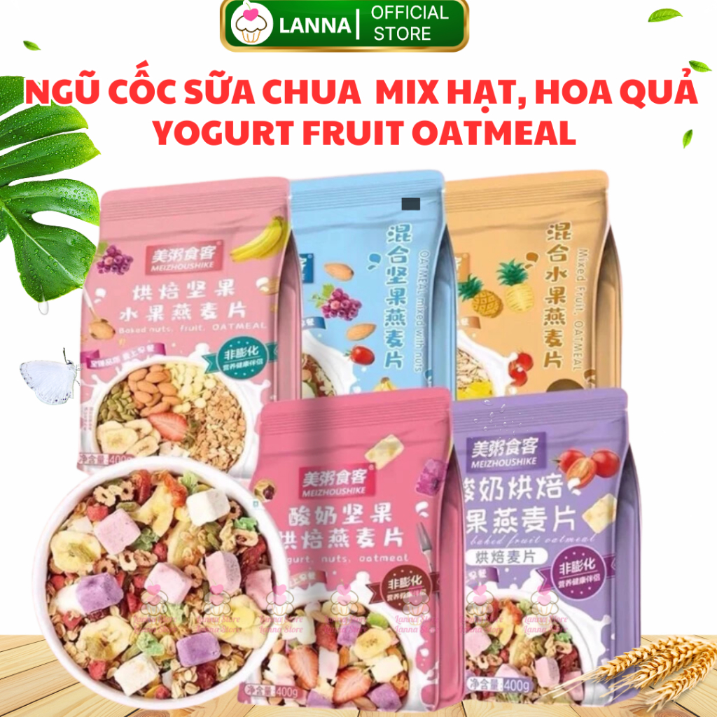 Ngũ cốc sữa chua mix hạt, hoa quả yogurt fruit oatmeal ăn kiêng giảm cân mix sữa chua trái cây granola