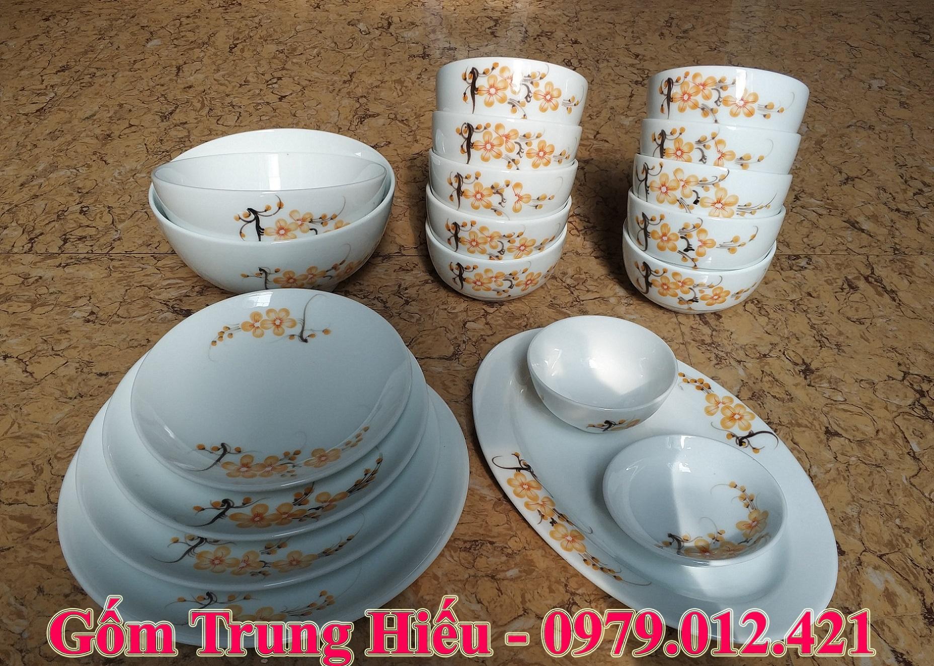 Bộ bát đĩa mai vàng Bát Tràng cao cấp