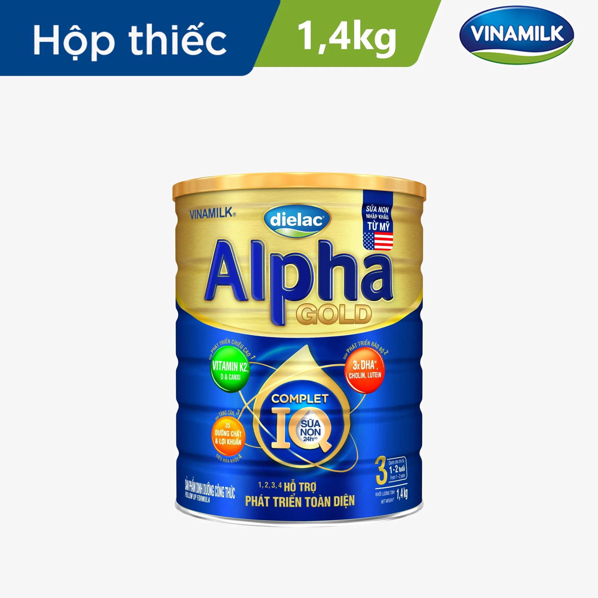 Sữa bột Dielac Alpha Gold 3 - lon 1.4kg (cho trẻ từ 1 - 2 tuổi) Sữa non