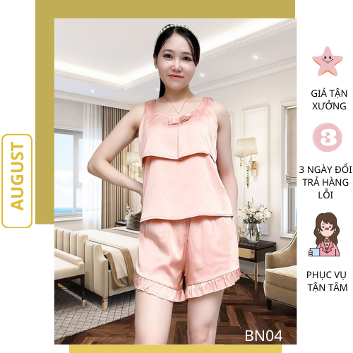 Đồ bộ ngủ lụa latin loại 1 áo tầng cao cấp thiết kế trẻ trung đồ bộ nữ mặc nhà xinh xắn