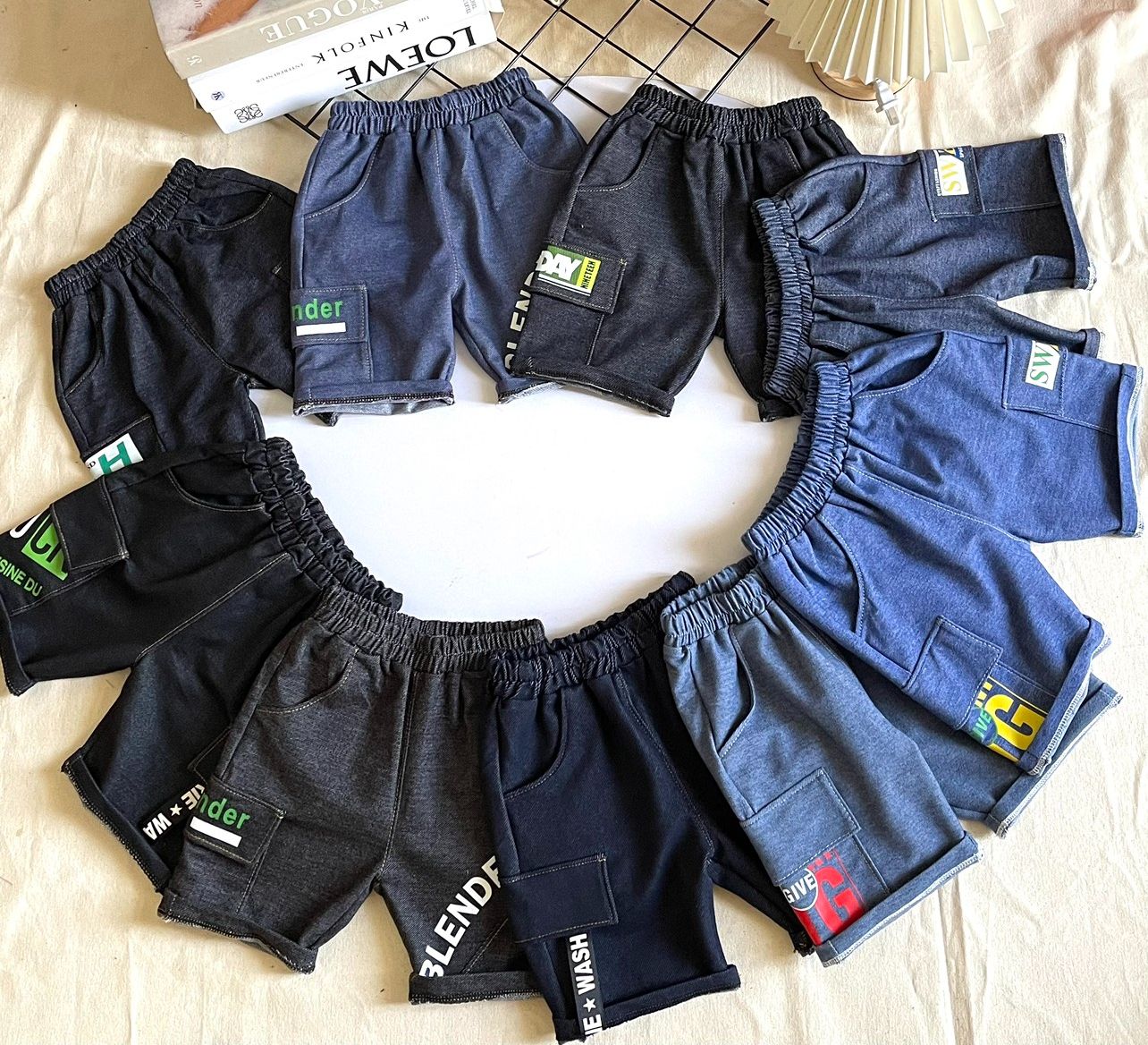 Quần short thun giả jean túi hộp cho bé trai từ 8-37kg