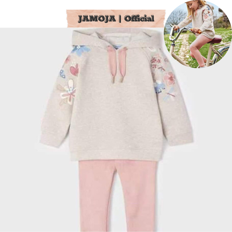 Bộ nỉ bé gái áo hoodie và quần nỉ chất nỉ xuất dư cao cấp