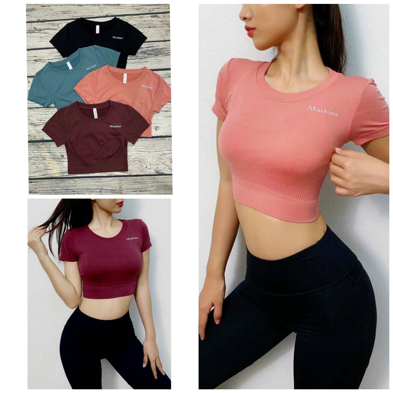 Áo croptop ami, áo tập gym yoga thể thao erobic chất dệt kim mềm mịn co giãn