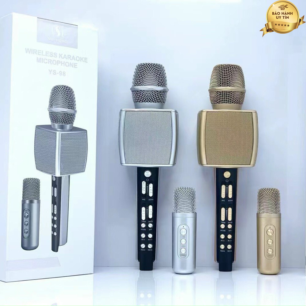 [ Tặng kèm 1 Micro Phụ ] Mic Hát Karaoke YS 98 Phiên Bản Song Ca Mic Bluetooth Kèm loa không dây giả giọng nói Mic bắt xa, chống hú cực tốt Bảo hành 1 năm