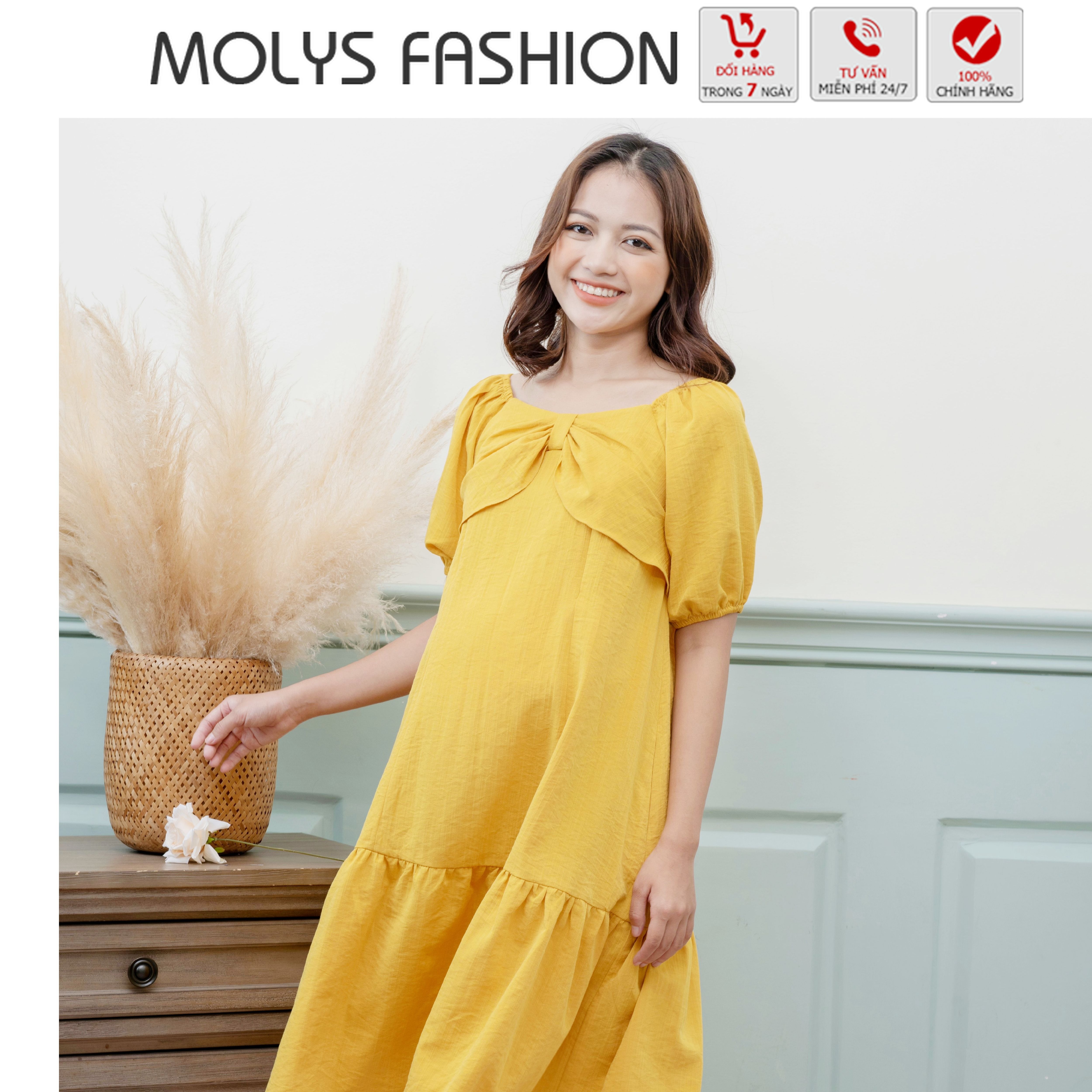Đầm bầu kết hợp cho con bú sau sinh MOLYS M2331 dáng suông đuôi cá, thiết kế thuận tiện vắt sữa hoặc cho con bú duyên dáng lịch sự