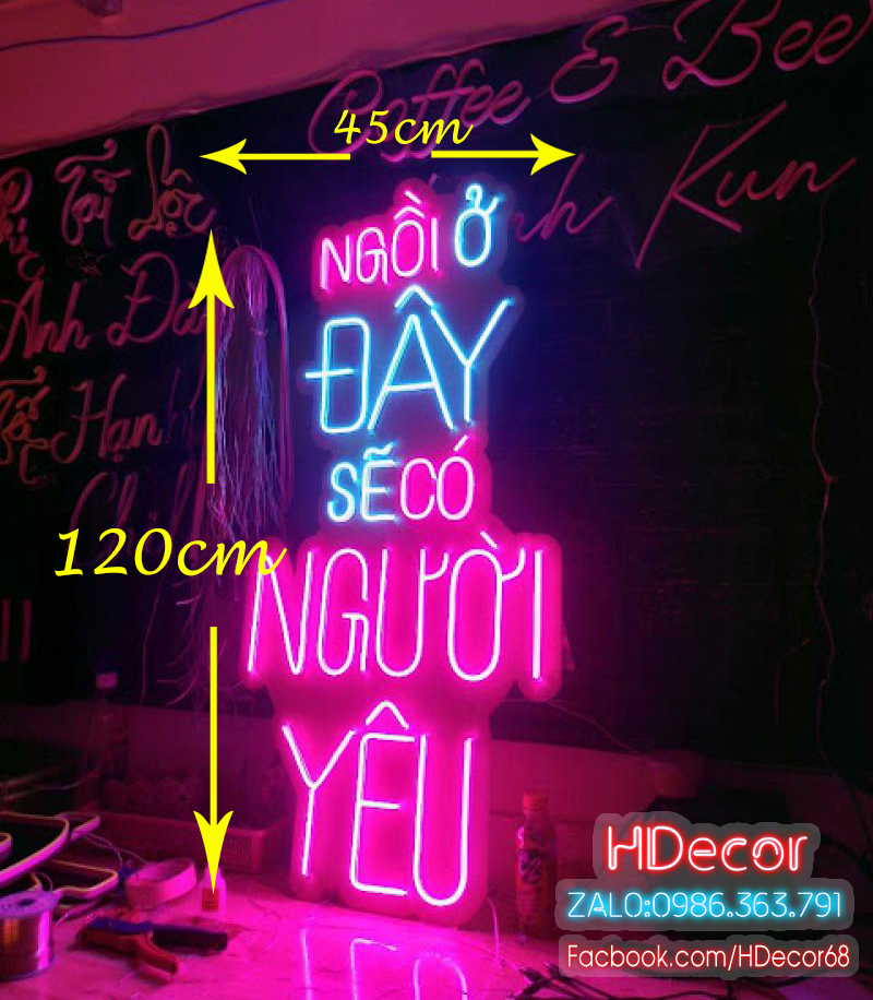 Ngồi ở đây sẽ có người yêu 45x120cm - đèn led neon trang trí quán cafe nhiều màu - đèn led theo yêu cầu