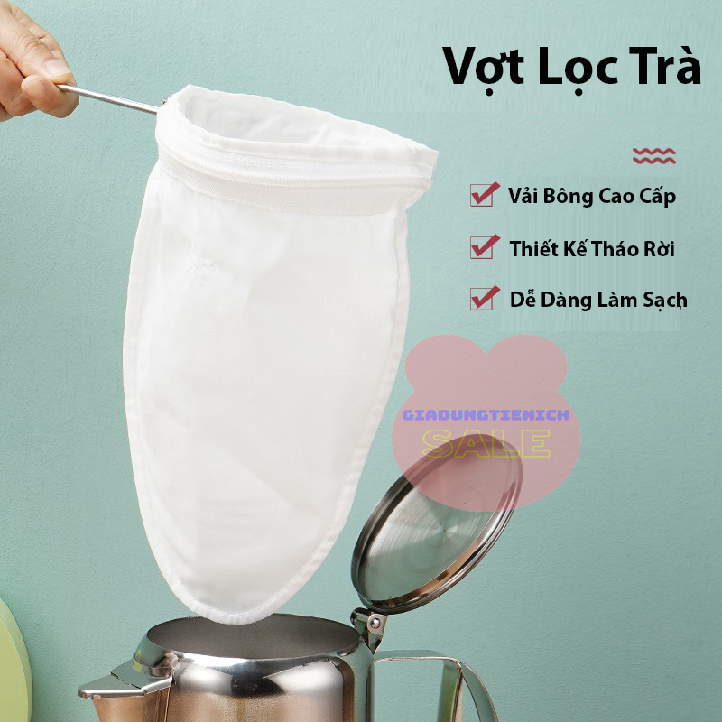 Vợt vải lọc cà phê, vợt lọc trà, sữa hạt có khóa kéo tháo rời