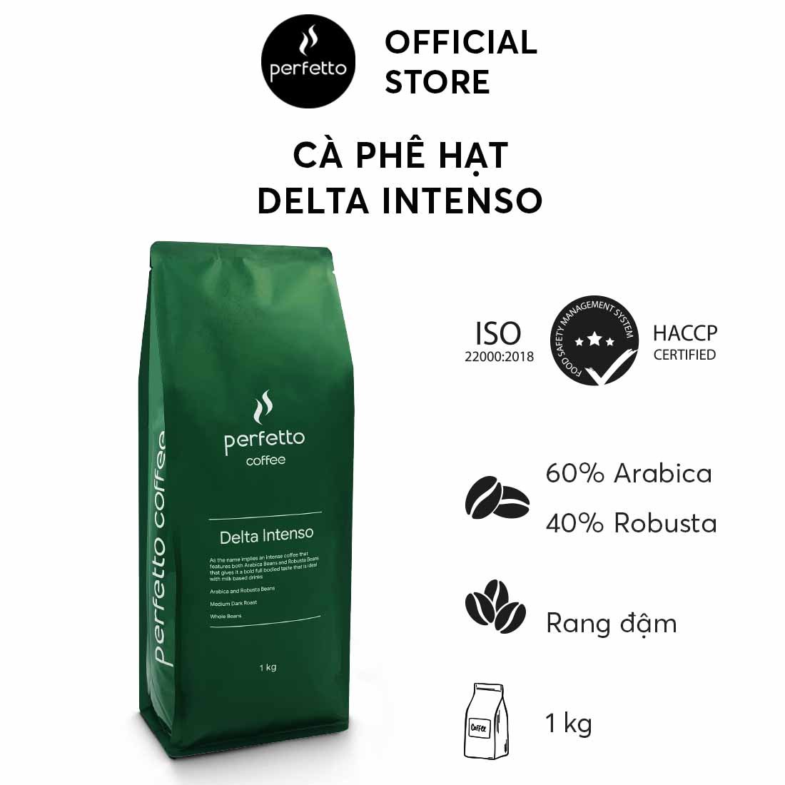 [Perfetto Coffee] Cà phê hạt Delta Intenso 1000g