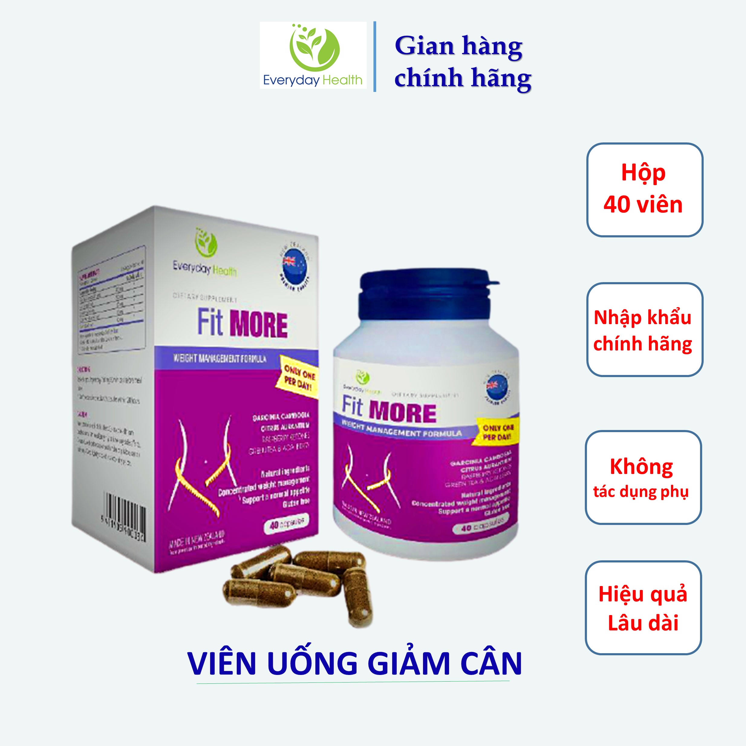 Viên uống giảm cân Everyday Health Fit MORE Hỗ trợ giảm cân nhanh hiệu quả không gây tác dụng phụ hộp 40 viên