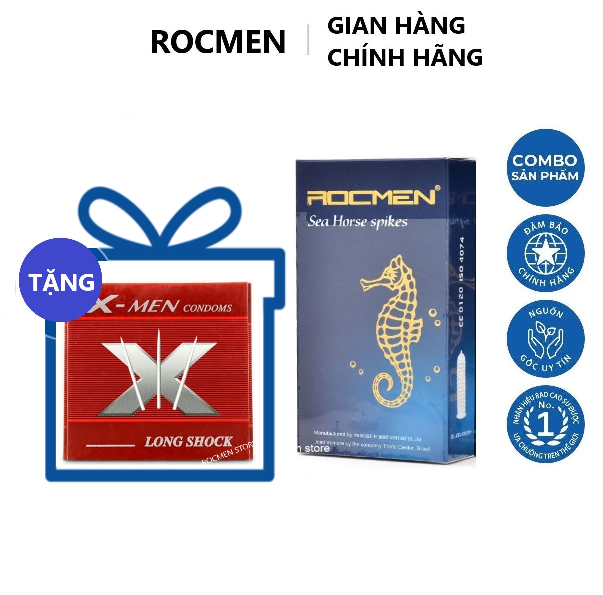 Freeship Combo 1 hộp Bao cao su gân gai kéo dài thời gian Rocmen tặng 1 BCS XMEN kiểu 6  bi