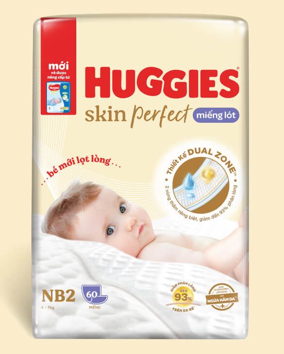 Miếng lót sơ sinh Huggies skinperfect NB2 - 60 miếng