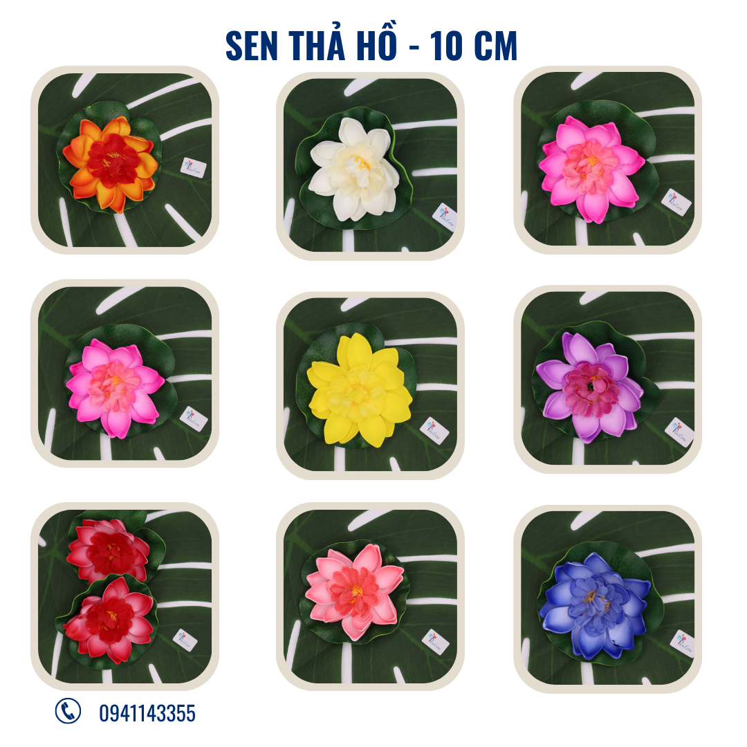 HCM.Hoa sen thả nước 10cm 18 cm đèn hoa đăng ngày lễ Vu Lan trang trí sân vườn hoa giả