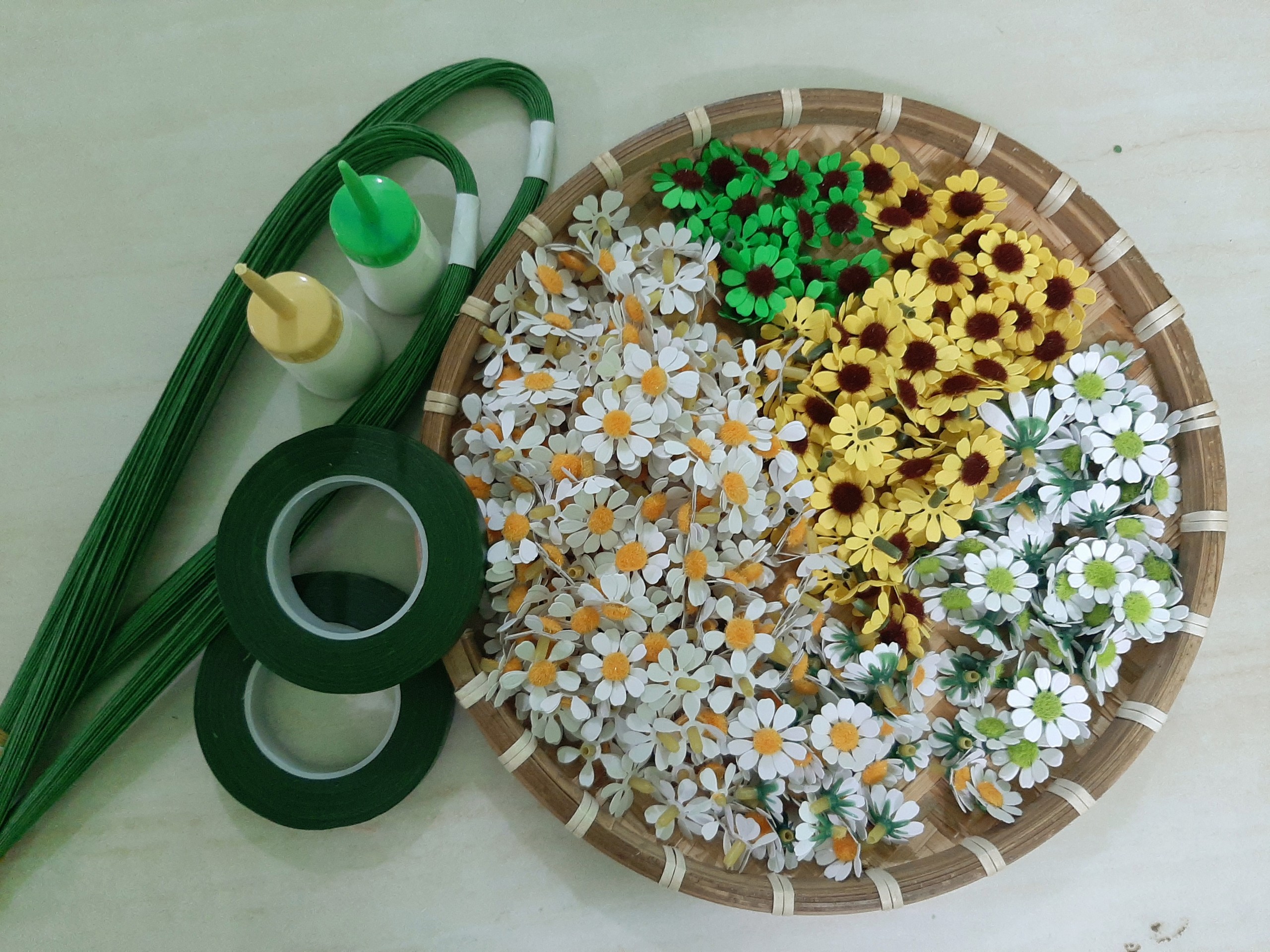 Set nguyên liệu đầy đủ làm 100 bông cúc tana handmade (inbox chọn màu)