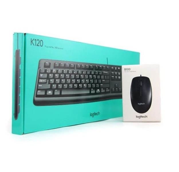 Combo bộ phím chuột logitech k120 + b100 có dây usb - chính hãng