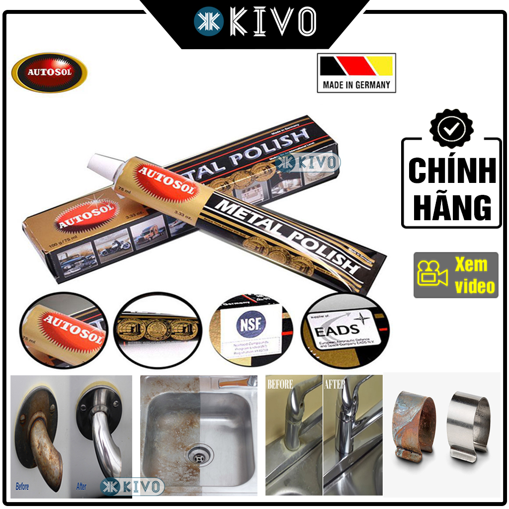 Kem Đánh Bóng Kim Loại - Autosol Metal Polish Nội Đức 75ml - Đánh Bóng Kim Lọa Lư Đồng, Inox, Đồng, Đồng Hồ - Gel Đánh Bóng Kim Loại - Kivo