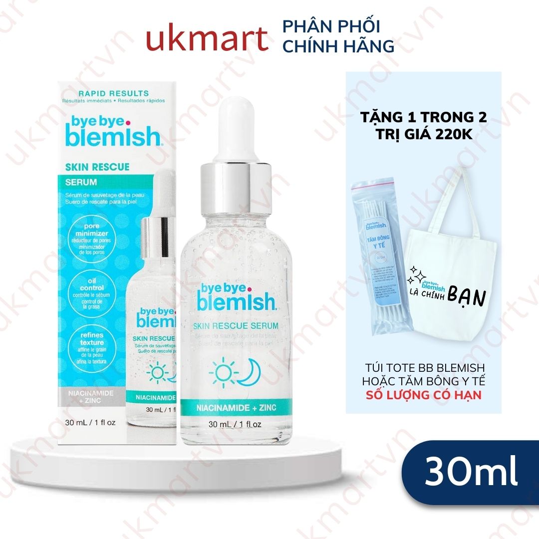 Tinh chất 9,9 % niacinamide phục hồi da, se khít lỗ chân lông bye bye blemish skin rescue serum 30ml