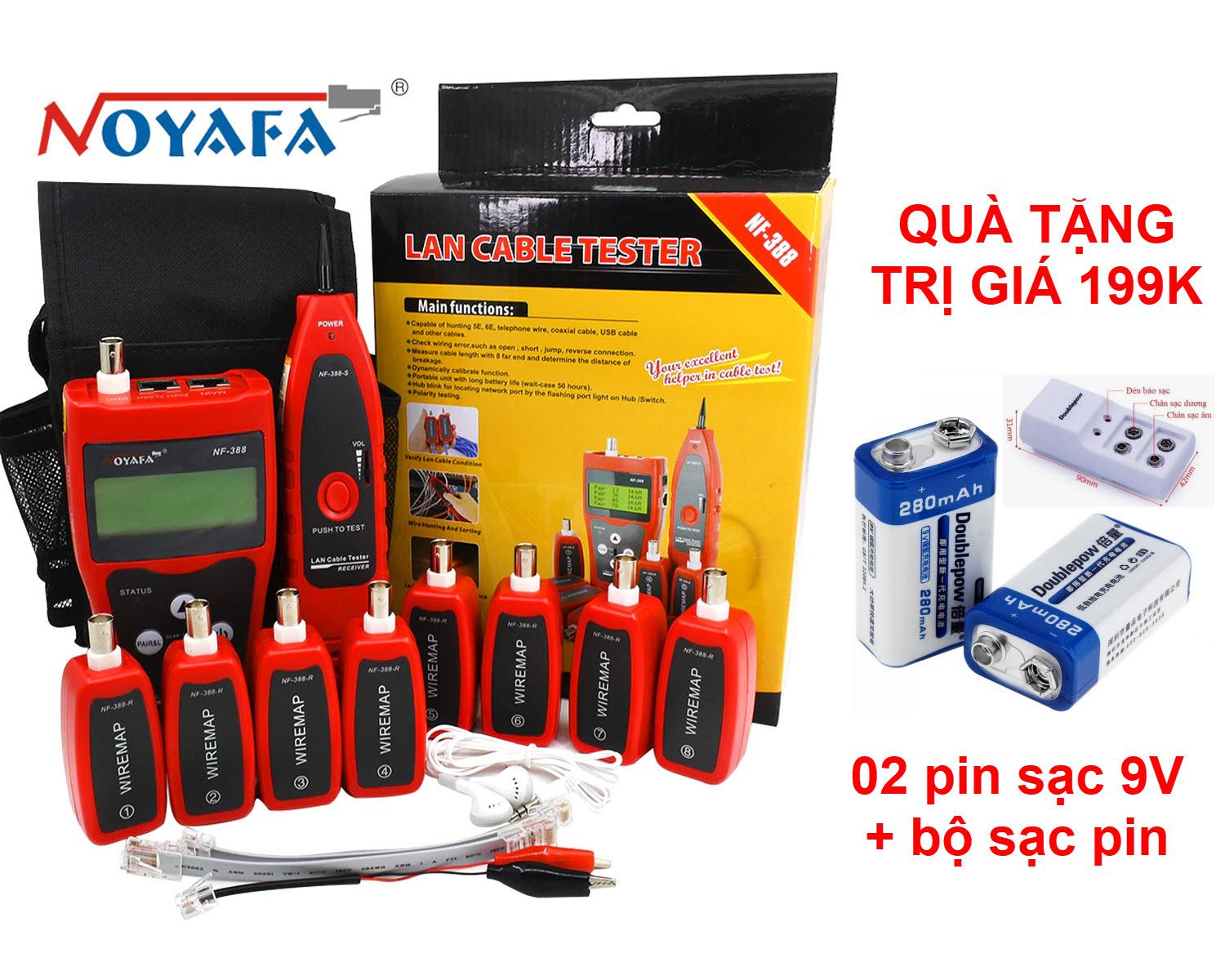 Máy kiểm tra cáp mạng đa năng noyafa nf-388 cao cấp + tặng kèm 02 pin sạc 9v dung lượng cao 280mah trị giá 199k